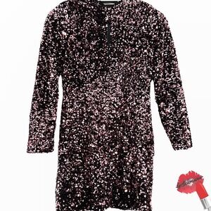 ZARA Pink Sequin Dress Woman Medium Sparkly Party Mini Blogger Fave